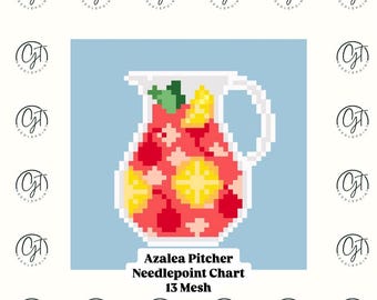 Azalea Pitcher Needlepoint Chart 13 Mesh | Instant Digital Download