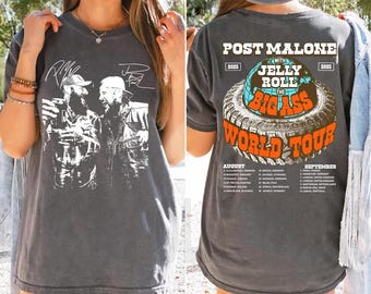 Post Malone x Jelly Roll 2025 Tour Shirt, Double-Sided Concert Tee, Big Ass World Tour Merch,Retro 90s Music Graphic,Gift for Fans Men Women