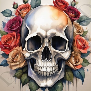 Vintage Roses Skull | Gothic Floral Wall Art | Digital Printable