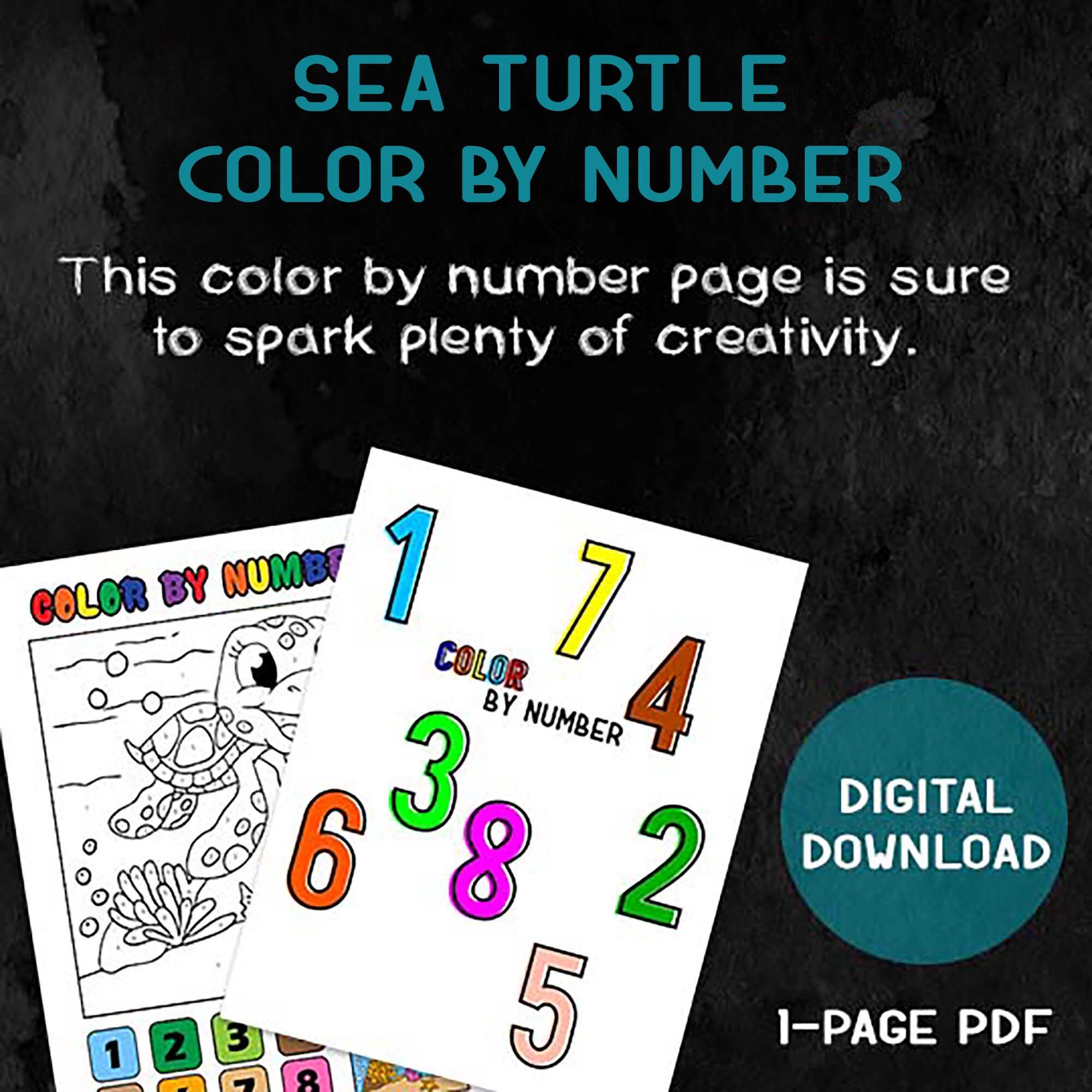 Sea Turtle Color by Number Coloring Page for Children - Etsy