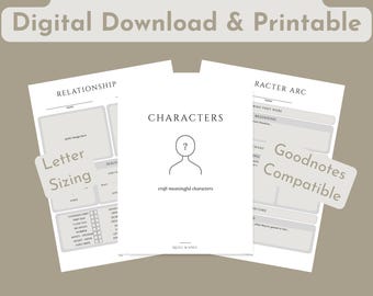 Characters Bundle for Writers | Novel Character Planner | Personality, Backstory, Relationships & Arcs | Printable Writing Templates