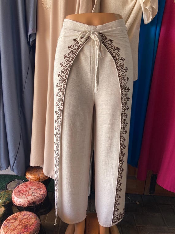 Moroccan Linen Trousers: Embroidered One-size-fits-all Pants - Etsy
