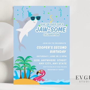 Jawsome Shark Birthday Invitation, Cute Editable Party Invite, Under The Sea Theme, Instant Download