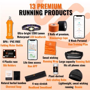 Caja de regalo para corredores: 13 artículos esenciales para correr (incluye cinturón, linterna frontal y app de entrenamiento) - Entrega rápida en EE. UU. imagen 3