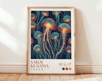 Yayoi Kusama Inspired Jellyfish Print: Modern Japanese Art Poster