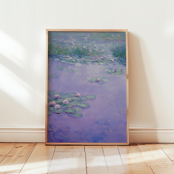 Claude Monet Purple Flower Print: Water Lily Painting, Dreamy Wall Art