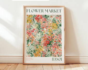 Hanoi Flower Market Print: Vietnam Travel Wall Art, Green Botanical Poster, Spring Flower Art