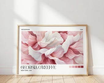 Georgia O'Keeffe Pink Petals Print: Bedroom Poster, Abstract Flower Wall Decor, Blush Pink Floral Art