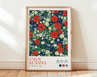 草間彌生の壁アートプリント、花の草原のホームデコレーション、抽象的