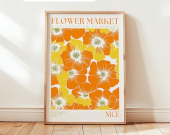 Flower Market Nice Print: Orange Floral Aesthetic, Travel Wall Art, Botanical Decor