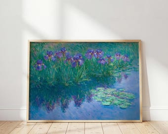 Claude Monet Pond Irises Print: Purple Art, Landscape Poster, Impressionist Home Decor