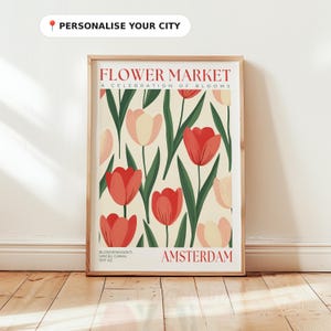 Impresión artística del Mercado de Tulipanes: Póster vintage de viaje a Ámsterdam