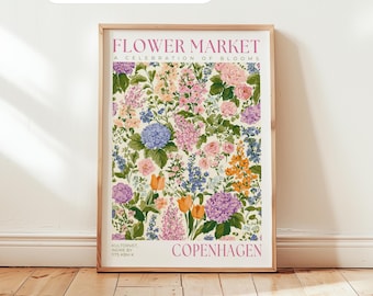 Copenhagen Flower Market Poster: Colourful Flower Prints, Denmark Travel Wall Art, Kitchen Wall Decor
