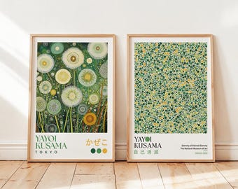 Yayoi Kusama Dandelion Set of Two Prints: Living Room Wall Art, Modern Japanese Home Decor, Japanese Dot Poster
