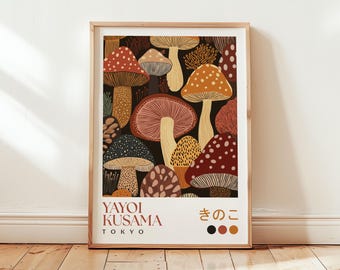 Yayoi Kusama Mushroom Art Print: Modern Japanese Wall Art, Bedroom Poster