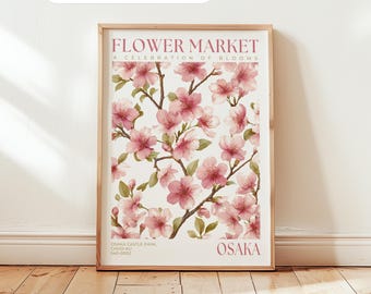 Osaka Flower Market Print: Japanese Travel Art, Cherry Blossom Decor, Pink Floral Art