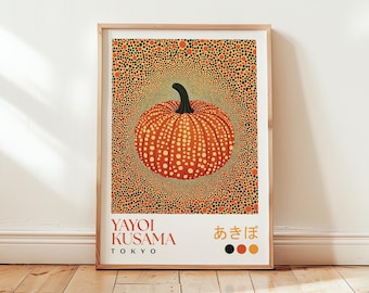 草間彌生のオレンジプリント：カラフルな水玉模様の秋のウォールアート