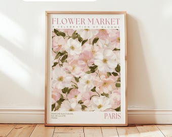 Flower Market Poster: Paris Floral Art, Pink Blooms, Botanical Decor