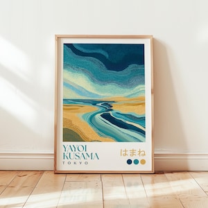 Póster "Océano Azul" de Yayoi Kusama - Arte mural costero - Impresión abstracta de playa - Arte moderno de oficina - Arte mural colorido - Decoración costera para el hogar