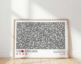 Yayoi Kusama prickigt tryck: Japansk monokrom poster, svartvit väggkonst, abstrakt sovrumskonst