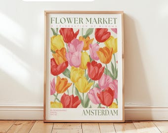 Amsterdam Flower Market Print: Colourful Tulip Wall Art, Spring Flower Poster, Personalised Gift