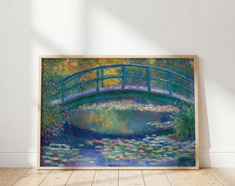 Claude Monet Japanese Bridge Poster: Green Home Decor, Horizontal Wall Art, Impressionist Print