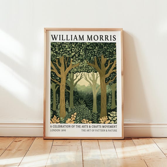 William Morris Green Forest Print: Vintage Botanical Poster, Living Room Wall Art