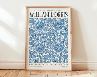 William Morris Blått Blommönster: Vintage Blommönster, Sovrumsväggkonst, Utställningsaffisch
