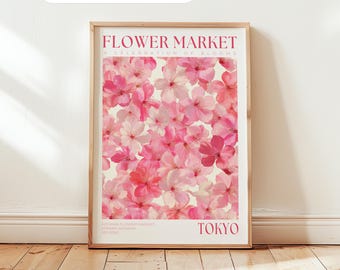 Tokyo Flower Market Poster: Floral Japanese Wall Art, Cherry Blossom Print, Pink Flower Art