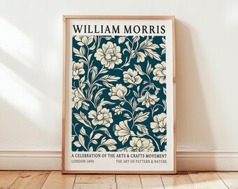 William Morris Floral Print: Vintage Navy Blue Botanical Art