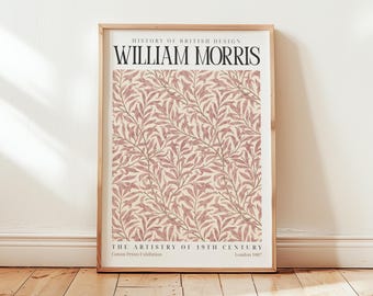William Morris Piltryck: Rosa botanisk affisch, vintage sovrumsväggkonst, engelsk stuga väggdekor