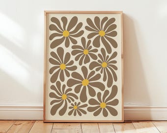 Henri Matisse Daisy Poster: Brown Bedroom Home Decor, Abstract Cut Out Wall Art, Retro Print