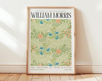 William Morris Lardspur-tryck: Vintage botanisk affisch, grön vardagsrumsväggkonst, viktoriansk blomsterkonst