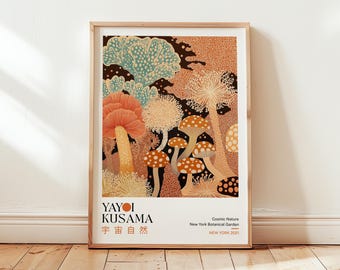 Yayoi Kusama Mushroom Print: Cosmic Nature Art, Japanese Wall Decor, Modern Home Decor