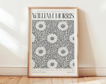 William Morris Daisy Print: Vintage botanisk affisch, svart monokrom väggkonst, minimalistisk blomsterkonst