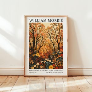 Arte della foresta autunnale di William Morris - Decorazione autunnale arancione - Poster di alberi vintage - Stampa floreale per camera da letto - Arte murale naturalistica - Stampe floreali per cucina