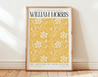 William Morris påskliljatryck: Vintage botanisk affisch, gul köksväggkonst, engelsk blomsterkonst
