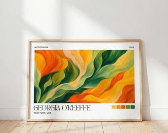 Georgia O'Keeffe Flowing Leaves Print: Orange Floral Home Decor, Abstract Flower Art, Modern Botanical Poster