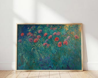 Claude Monet Red Anemones Print: Landscape Home Decor, Teal Wall Art, Impressionist Poster