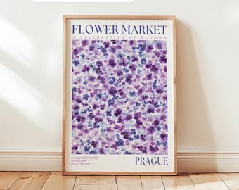Prague Flower Market Print: Purple Floral Poster, Travel Wall Decor, Pansy Wall Art