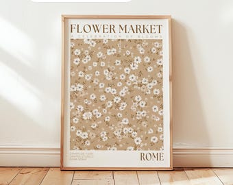 Rome Flower Market Print: Beige Wall Decor, Minimalist Floral Poster, Travel Wall Art
