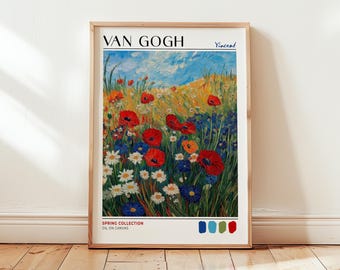 Van Gogh Flower Field Print: Poppy & Daisy Botanical Wall Art