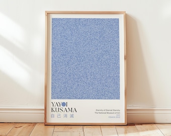 Yayoi Kusama Pastel Blue Dot Print: Modern Japanese Poster, Abstract Bedroom Wall Art