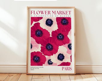 Paris Flower Market Print: French Wall Decor, Anemone Flower Poster, Floral Bedroom Wall Art