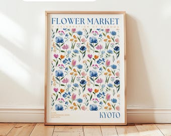 Kyoto Flower Market Print: Blue Flower Poster, Japanese Wall Decor, Japan Travel Wall Art