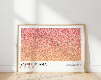 Yayoi Kusama Sunset Dot Poster: Abstract Japanese Art, Peach Wall Decor, Horizontal Prints