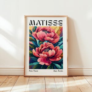 Arte floral moderno de Henri Matisse - Arte mural de peonías - Impresión artística colorida - Póster de arte abstracto - Decoración de pared de cocina - Decoración floral para el hogar