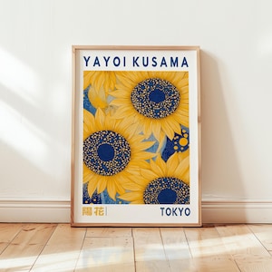 Yayoi Kusama Arte de Girassol Amarelo - Arte Floral Japonesa - Arte de Parede Azul e Amarela - Pôster de Arte Abstrata - Impressão de Pôster de Flores - Arte Moderna