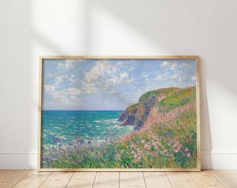 Claude Monet Sea Cliff Poster: Landscape Wall Decor, Impressionist Art, Turquoise Print