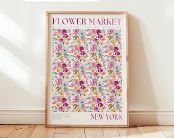 Flower Market New York Print: Floral Wall Art, Botanical Decor, Spring Flowers